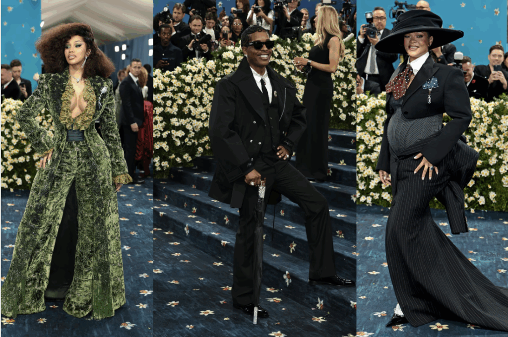 Left: Cardi B at 2025 Met Gala | Middle: A$AP Rocky at 2025 Met Gala | Right: Rihanna at 2025 Met Gala. Getty Images